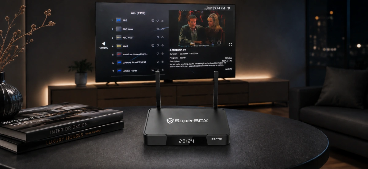 SuperBox S6 Pro Blue TV live channels