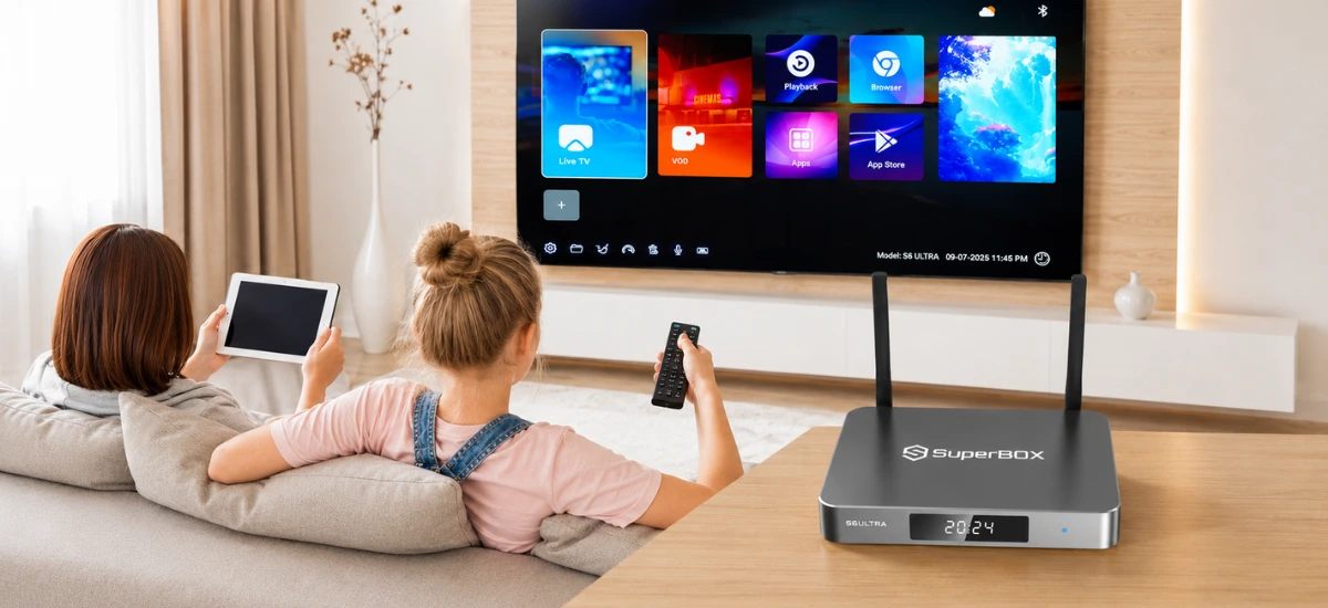 SuperBox S6 Ultra Android 12 TV box with Google Play Store and streaming apps