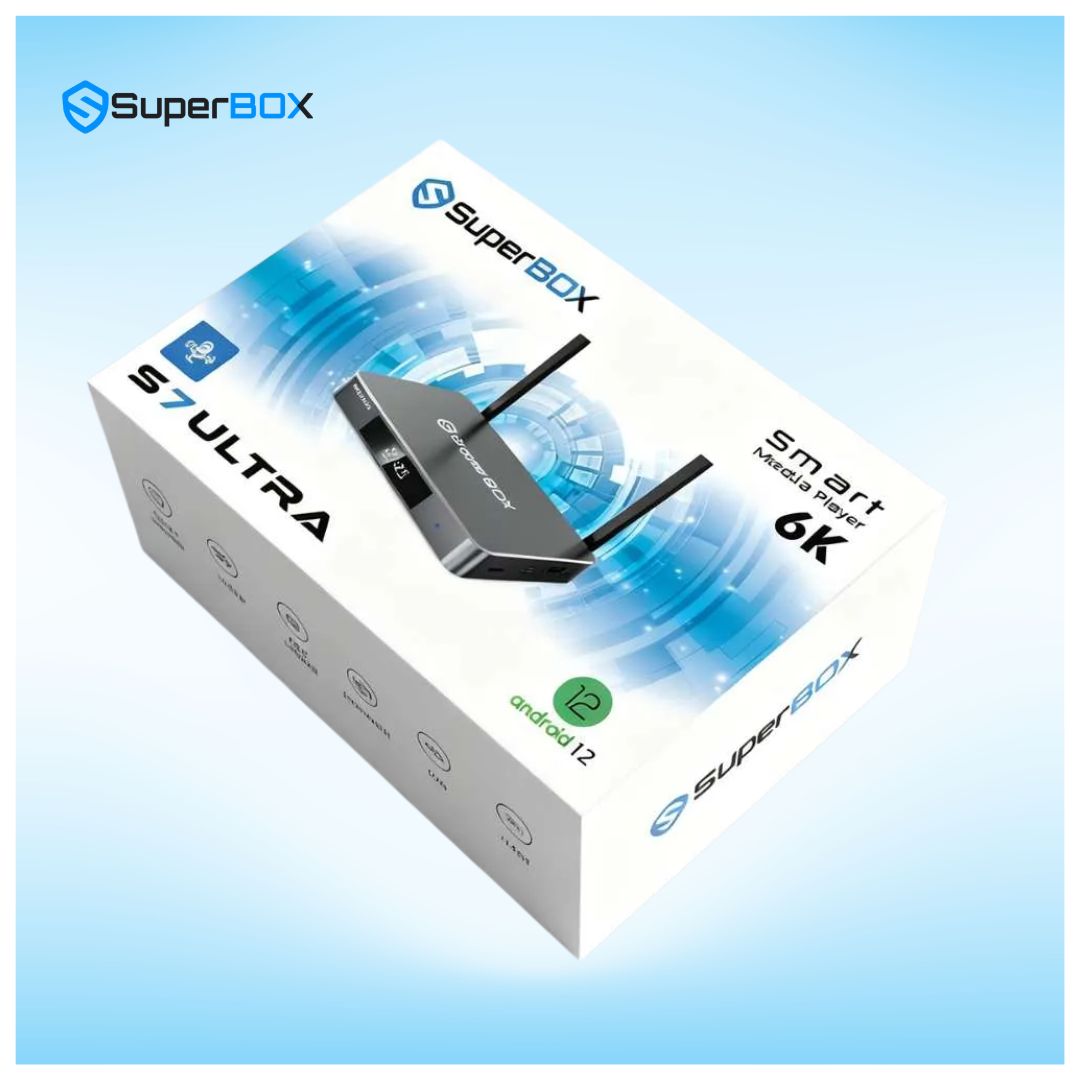 SuperBox S7 Ultra original retail box packaging with product image and specifications
