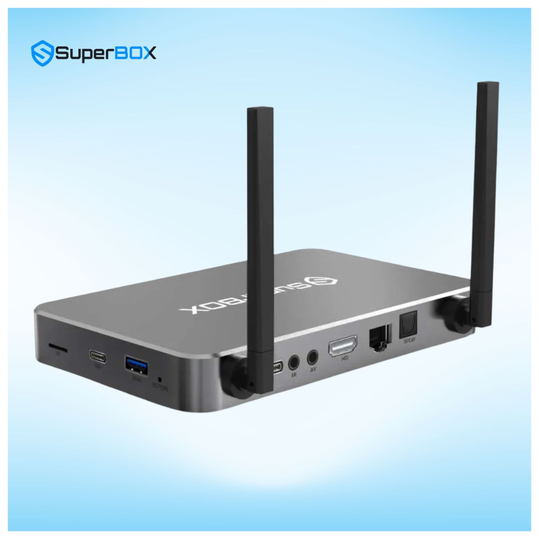SuperBox S7 Ultra rear connectivity ports including Ethernet HDMI USB and AV output