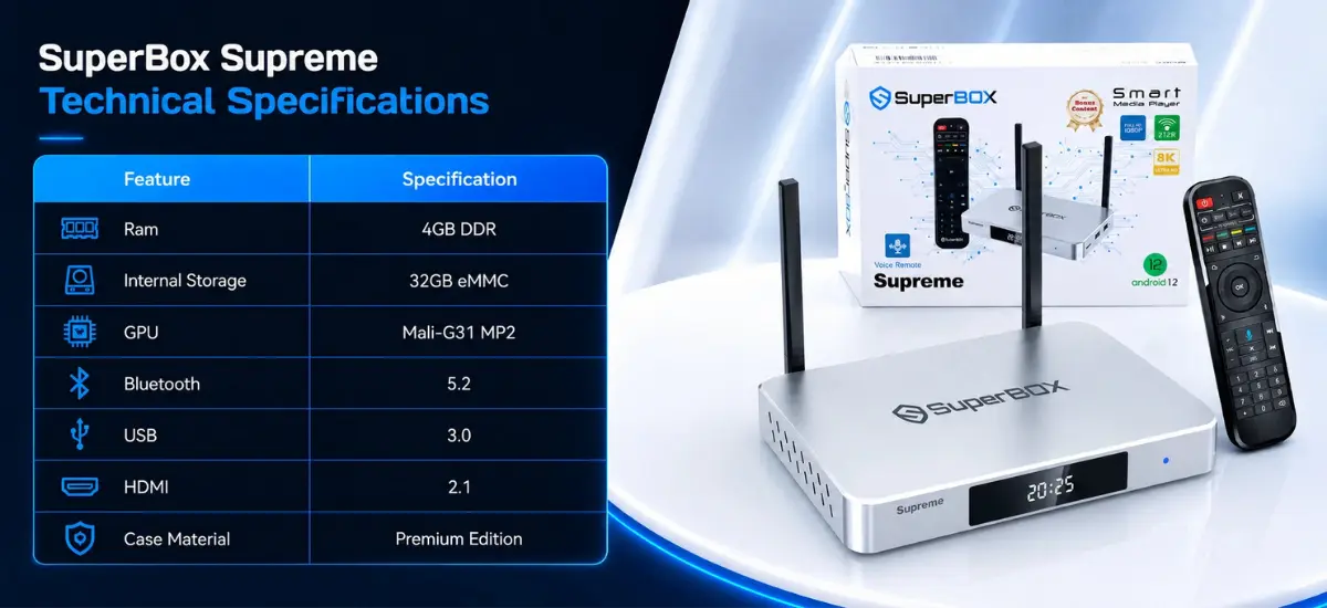 SuperBox Supreme 27 SuperBox Supreme hardware specifications featuring Android 12 WiFi 6 and HDMI output
