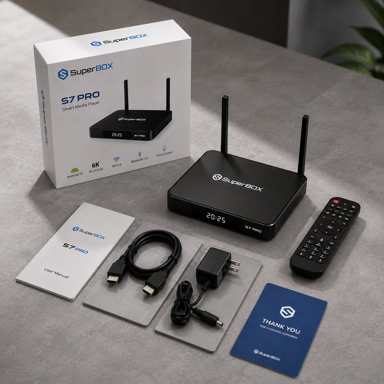 The SuperBox S7 Pro package is available when purchased at the SuperBox TV Box Store