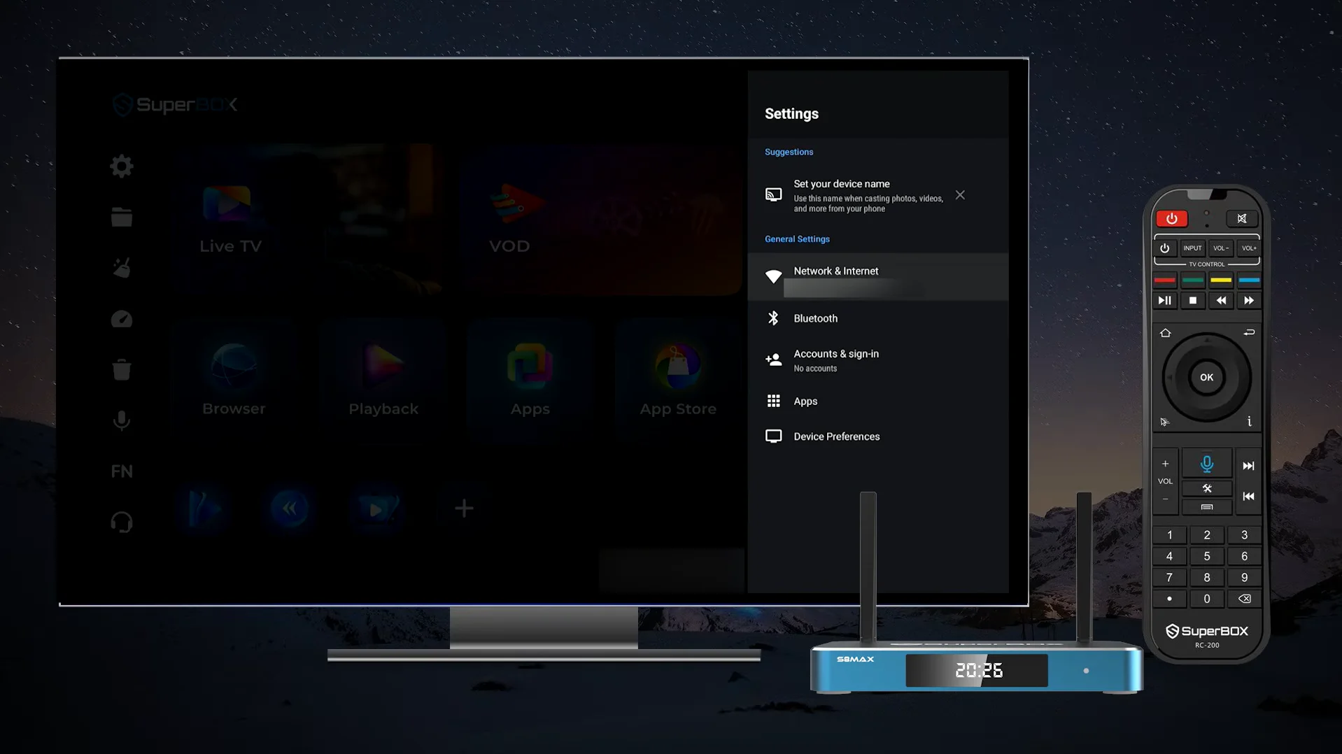 SuperBox S8 Android Settings Menu for Bluetooth Voice Remote Pairing